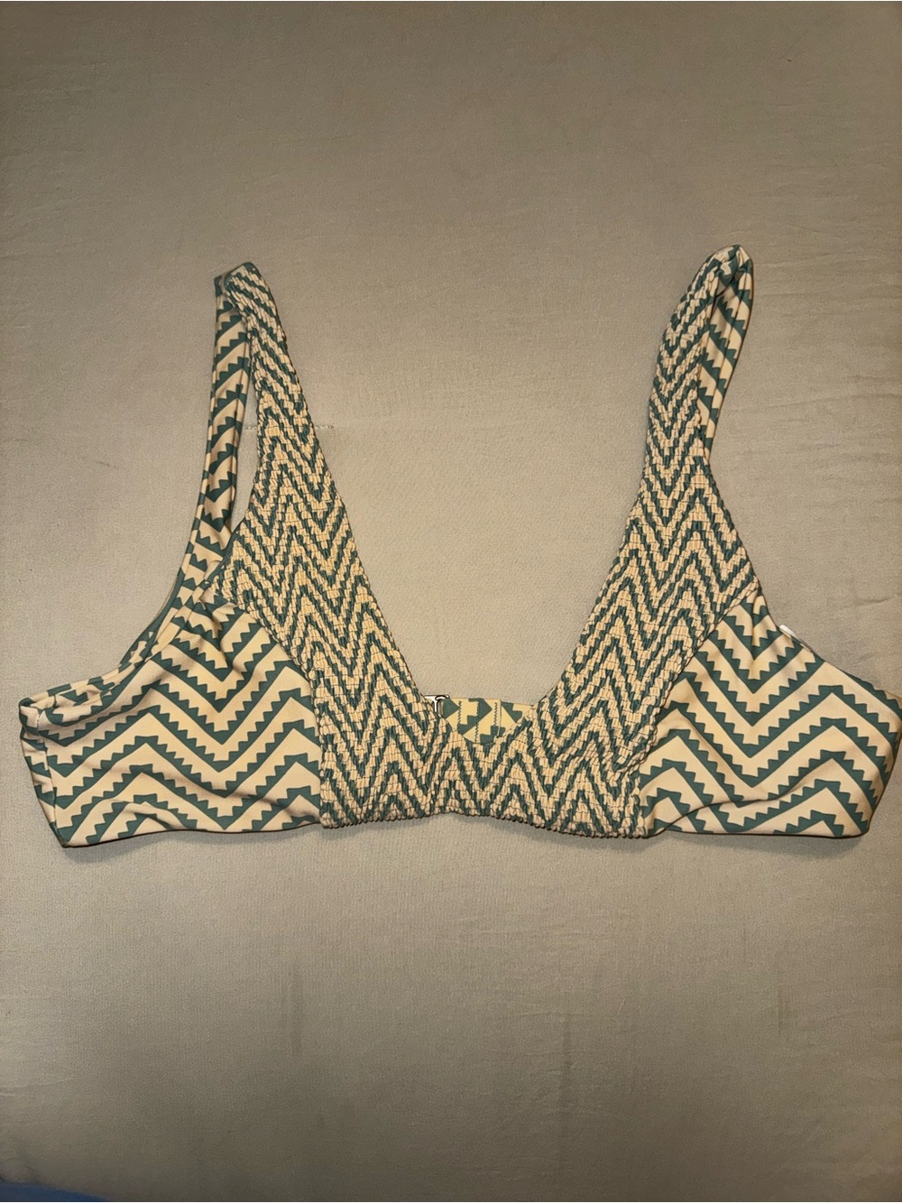 Tori Praver Swimwear Sage Green & Cream Bikini Top XL